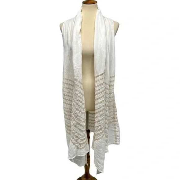 Johnny Was White Linen Embroidered Belted Longline Vest Top Women’s Medium - Picture 7 of 12